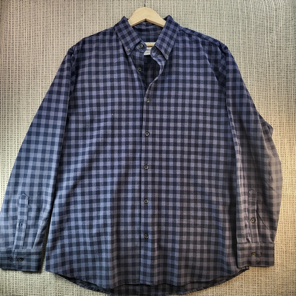 Mizzen+Main Shirt Mens XL Blue Gray Gingham Casual Plaid Button Down Made USA